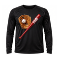 Black SpoVote Baseball dry-fit long-sleeve, front: a baseball glove crossed with a bat labeled Spo and Vote